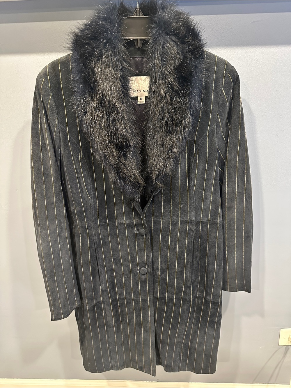 Vintage Y2K Wilson's Leather Navy Blue Coat Penny Lane Boho Glam
